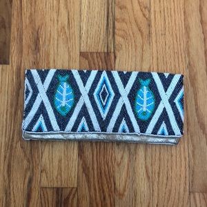 Tory Burch Seed Beaded Nautical Fish Clutch Wallet